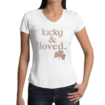 Girls Lucky And Loved Irish Shamrock Women V-Neck T-Shirt | Mazezy