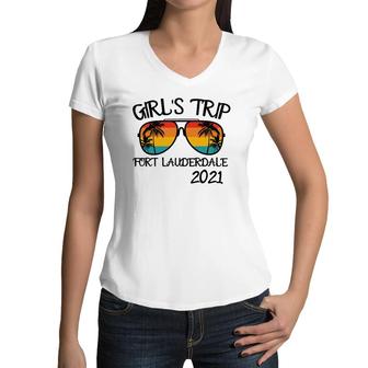 Girl's Trip Fort Lauderdale 2022 Sunglasses Summer Vacation Women V-Neck T-Shirt | Mazezy