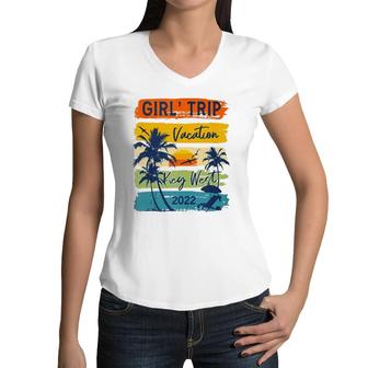 Girl's Trip Key West Florida 2022 Vacation Friend Girls Women V-Neck T-Shirt | Mazezy