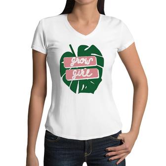 Grow Girl Plant Lovers Women V-Neck T-Shirt | Mazezy