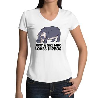 Hippo Girl Just A Girl Who Loves Hippos Women V-Neck T-Shirt | Mazezy AU