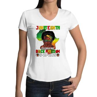 Juneteenth 1865 Celebrating Black Freedom Day Women Girls Women V-Neck T-Shirt | Mazezy