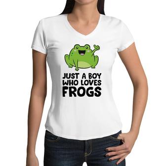 Just A Boy Who Loves Frogs Women V-Neck T-Shirt | Mazezy