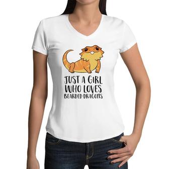 Just A Girl Who Loves Bearded Dragons Lizard Reptile Women V-Neck T-Shirt | Mazezy