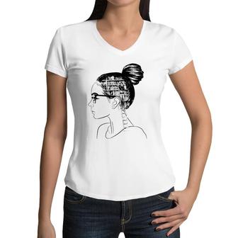 Just A Girl Who Loves Books Ladies Bun Glasses Women Gift Women V-Neck T-Shirt | Mazezy