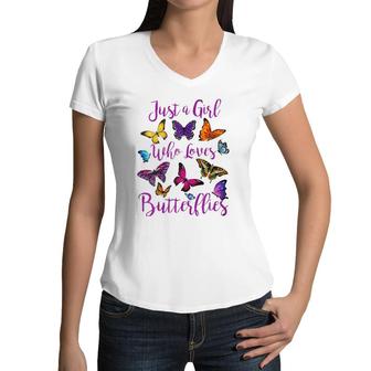 Just A Girl Who Loves Butterflies Women V-Neck T-Shirt | Mazezy