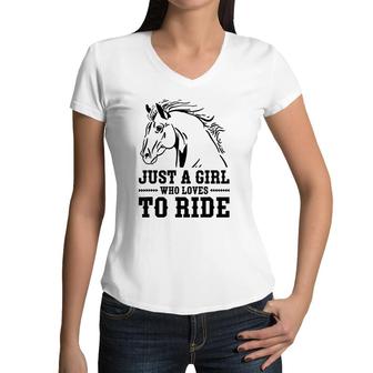 Just A Girl Who Loves To Ride Horse Riding Women Women V-Neck T-Shirt | Mazezy