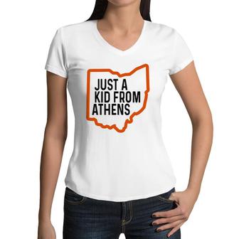 Just A Kid From Athens Ohio Cincinnati Burr Oh Women V-Neck T-Shirt | Mazezy