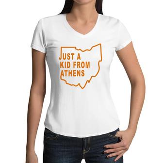 Just A Kid From Athens Ohio Cincinnati Joe Brr Tee Women V-Neck T-Shirt | Mazezy