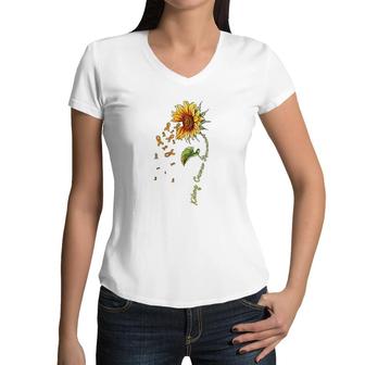 Kidney Awareness Sunflower Women V-Neck T-Shirt | Mazezy