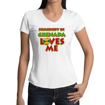 Kids Somebody In Grenada Loves Me Kids Women V-Neck T-Shirt | Mazezy