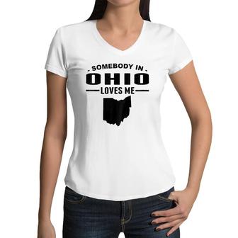 Kids Somebody In Ohio Loves Me Women V-Neck T-Shirt | Mazezy