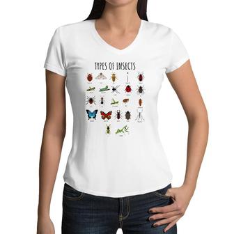 Kids Types Of Insects Bug Identification Science Tee Women V-Neck T-Shirt | Mazezy