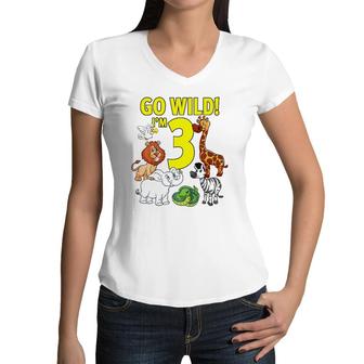 Kids Zoo Themed Birthday For 3 Years Old Women V-Neck T-Shirt | Mazezy