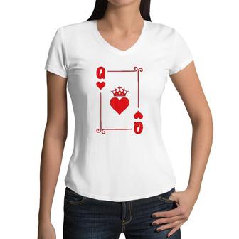 King Queen Couple Costume Queen Of Hearts Women V-Neck T-Shirt - Seseable