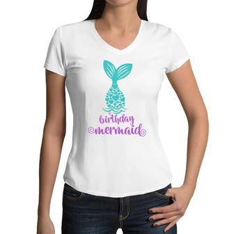 Mermaid Matching Family Birthday Mermaid Ocean Women V-Neck T-Shirt - Seseable