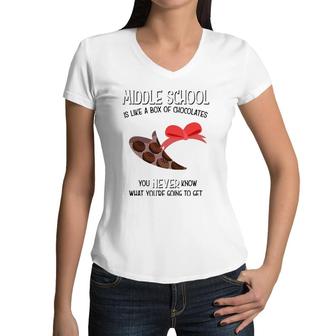 Middle School Teacher Valentine S Day Gift Kids Women V-Neck T-Shirt | Mazezy