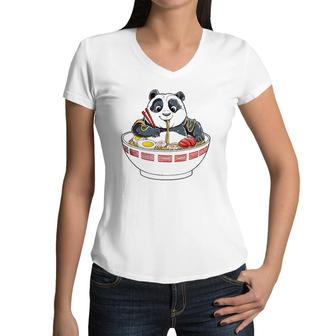 Panda Eating Ramen Kawaii Giant Japanese Noodle Gifts Girls Women V-Neck T-Shirt | Mazezy