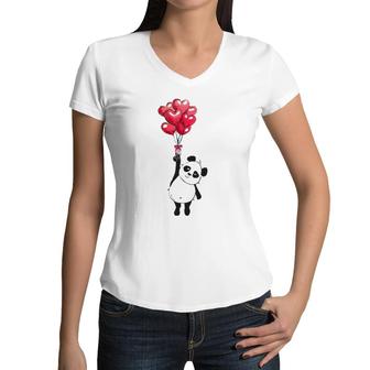 Panda Heart Valentine's Day Girl Kids Women Adults Bear Lover Women V-Neck T-Shirt | Mazezy