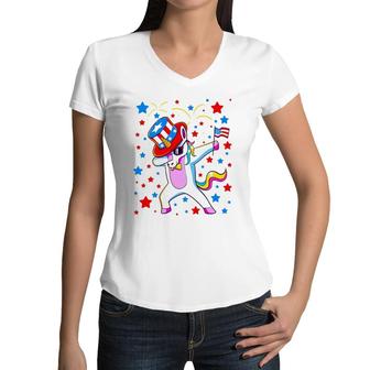 Patriotic Unicorn 4Th Of July Fourth Cute Girls Kids Girl Women V-Neck T-Shirt | Mazezy