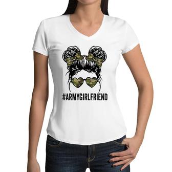 Proud Army Girlfriend Funny Tee For Army Wives Army Women Women V-Neck T-Shirt | Mazezy