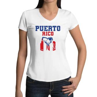 Puerto Rican Flag Boxing Gloves Rico Pride Gift Men Boy Kids Women V-Neck T-Shirt | Mazezy