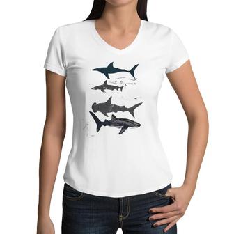 Sharks, Illustration, Art Print ,Ocean Life,Sea Life ,Animal ,Marine Biologist ,Kids ,Boys, Gender N Women V-Neck T-Shirt | Mazezy