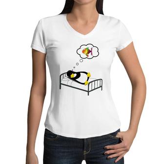 Sleeping Penguin Night Penguins Kids Men Women Women V-Neck T-Shirt | Mazezy
