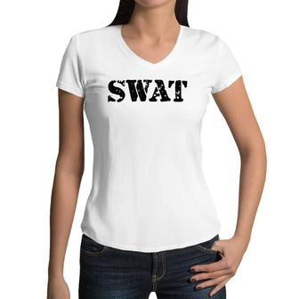 Swat Team Fun Police Costume Adults Kids Women V-Neck T-Shirt | Mazezy