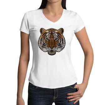 Tiger Face Fearless Tiger Head Roaring Animal Kids Boys Women V-Neck T-Shirt | Mazezy