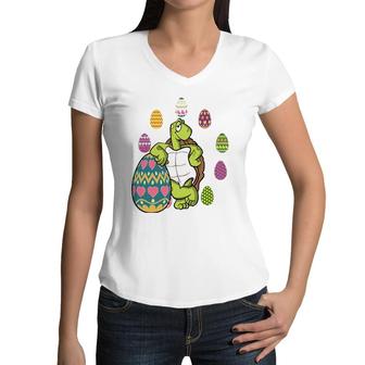 Turtle Egg Hunting Easter Day Cute Animal Boys Girls Kids Women V-Neck T-Shirt | Mazezy