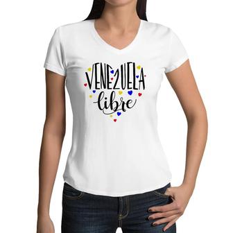 Venezuela Libre Girl Venezuela Pride Gift Women V-Neck T-Shirt | Mazezy
