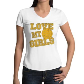 Volleyball Love My Girls Women V-Neck T-Shirt | Mazezy