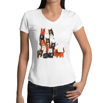 Women Or Girls Cat, Men Or Boy Colorful Cats Women V-Neck T-Shirt | Mazezy