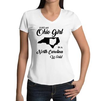 Womens Just An Ohio Girl In A North Carolina World Women V-Neck T-Shirt | Mazezy