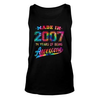 14Th Birthday Tie Dye 14 Years Old Being Awesome Made 2007 Ver2 Tank Top | Mazezy