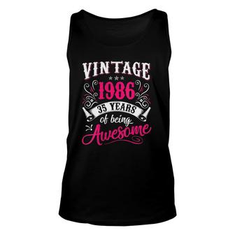 Womens 35Th Birthday Vintage 1986 35 Years Of Being Awesome V-Neck Tank Top | Mazezy