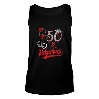 50 And Fabulous Queen Happy Birthday 50th Rose Red Wine Unisex Tank Top - Seseable