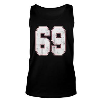 69 Outline Number 69 Fan Varsity Sports Team Blue Jersey Raglan Baseball Tee Tank Top | Mazezy