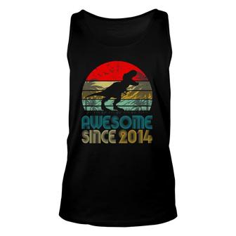 7Th Birthday Dinosaur Awesome Since 2014 Gifts 7 Years Old Unisex Tank Top | Mazezy
