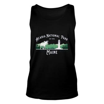 Acadia National Park Maine Lighthouse Moose Hiking Souvenir Unisex Tank Top - Thegiftio UK