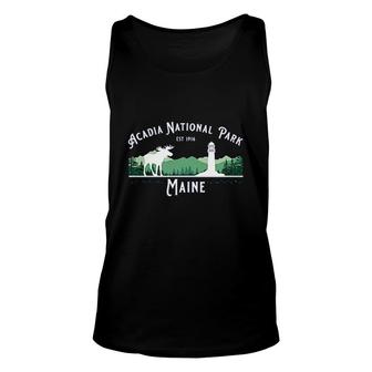 Acadia National Park Maine Lighthouse Moose Hiking Souvenir Unisex Tank Top - Thegiftio