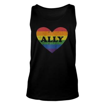 Ally Rainbow Flag Heart For Lgbt Gay And Lesbian Support Raglan Baseball Tee Tank Top | Mazezy