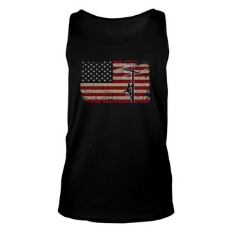 American Flag Lineman Gift I Patriotic Electrician Unisex Tank Top | Mazezy