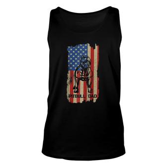American Flag Pitbull Dad Cool Dog Daddy Patriot 4Th July Unisex Tank Top | Mazezy