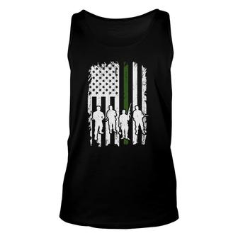 American Flag Soldiers Thin Green Line Flag Usa Patriotic Unisex Tank Top | Mazezy