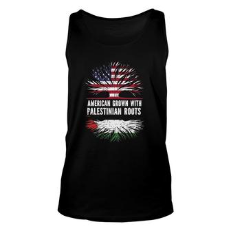 American Grown With Palestinian Roots Usa Flag Palestine Unisex Tank Top | Mazezy