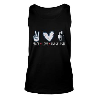Anesthesiologist Peace Love Anesthesia Unisex Tank Top | Mazezy