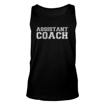 Assistant Coach White Text Unisex Tank Top | Mazezy UK