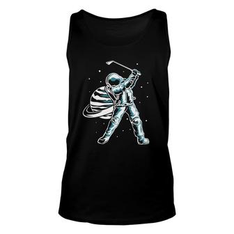 Astronaut In Space With Golf Club Funny Golf Player Unisex Tank Top | Mazezy